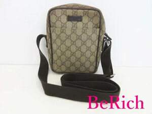 Gucci Shoulder Bag GG Plus Beige Brown Leather Pouch Clutch Supreme